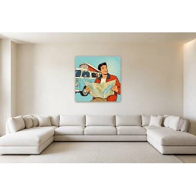 Obraz na plátně – Muž s mapou před obytným vozem 135 × 135 cm