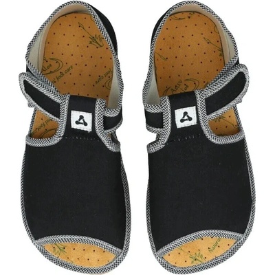 Detské barefoot papuče čierne Antal suchý zips vymeniteľná stielka sandále