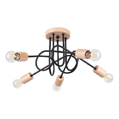 SL. 1478 - Полилей за повърхностен монтаж EMBER 5xE27/15W/230V черен/бежов/бук (SLX1333)