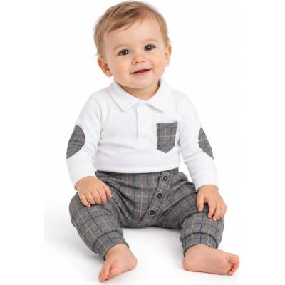 Baby Nellys 2-dílná sada Robert, body s límečkem, kalhoty Baggy šedé kárko