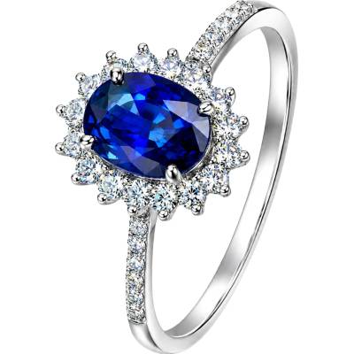 Zlaton Prsten bílé zlato s modrým safírem a diamanty N04082603602