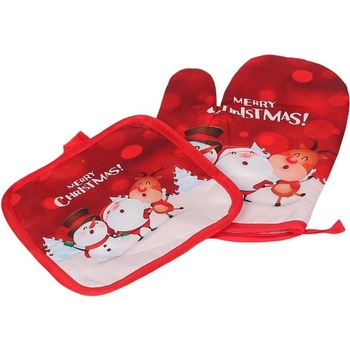 Коледен комплект ръкавица с ръкохватка в червено