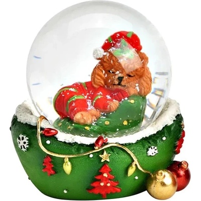 WURM Снежен глобус куче с коледна шапка, зелен (1453)