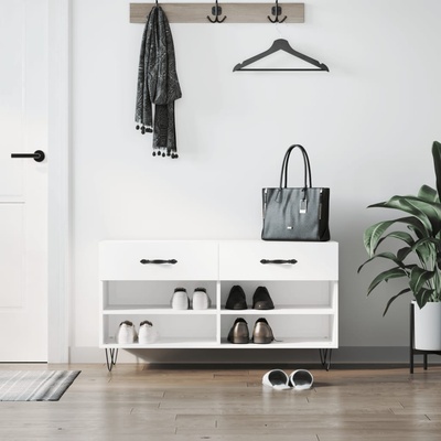 vidaXL Пейка за обувки, бял гланц, 102x35x55 см, инженерно дърво (829734)