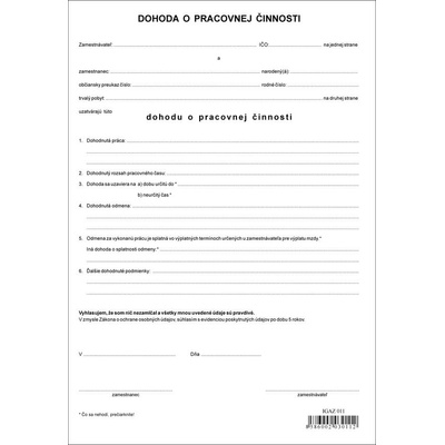 Igaz 011 Dohoda o pracovnej činnosti A4