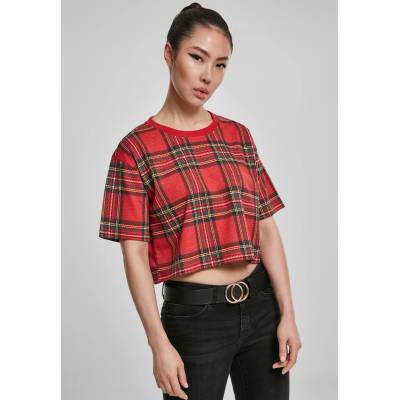 Urban Classics Дамска карирана къса тениска Urban Classics Ladies AOP Tartan Short Oversized Tee red/blk UB-TB3223-00200 - Червен, размер XS