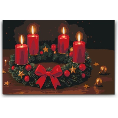 Vymalujsisam.sk Maľovanie podľa čísiel Adventný veniec na stôl 40 x 60 cm Bez rámu iba zrolované plátno