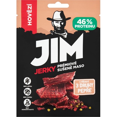 Jim Jerky hovězí s příchutí 3 druhy pepře 23 g