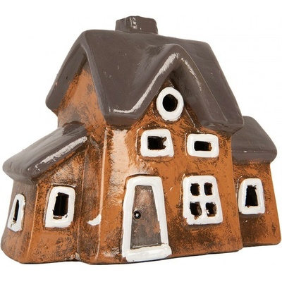 Oranžový keramický svícen na čajovou svíčku domek Village - 20*11*16 cm - Clayre & Eef