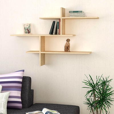 TopMebel Leo меламинов стенен рафт в естествен бук цвят 123x22x80см