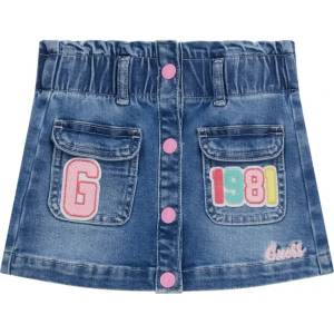 GUESS Деним пола за мини момиче с тик-так копчета и цветни бродерии Guess