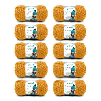 Wolle Funny uni - soft chenille wool for crocheting - cuddly and skin-friendly - 100% polyester - 10 balls 100 g / 120 m - needle size 5-6, mustard - 3442-31
