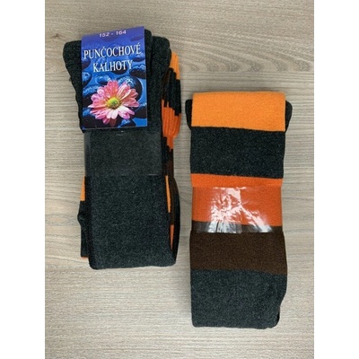 Dotex D&D Dámské bavlněné punčocháče hrubé pruhy černá s oranžovou