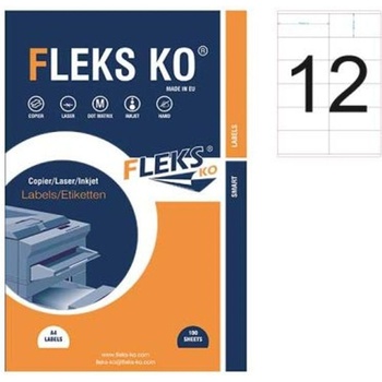 Fleks Ko Етикети Fleks Ko Бели, прави ъгли, 105x48 mm A4, 100 л. 12 е (520182-11-22026)
