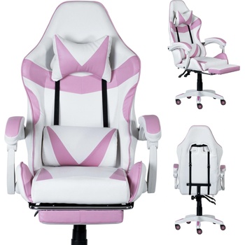 MTG Геймърски стол mtg с облегалка за врата и кръста + поставка за крака - бяло-розово (mas-gc4-006)