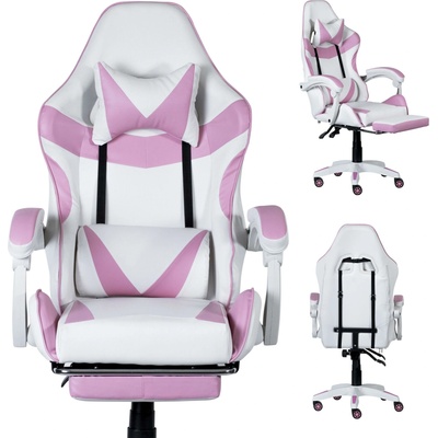 MTG Геймърски стол mtg с облегалка за врата и кръста + поставка за крака - бяло-розово (mas-gc4-006)