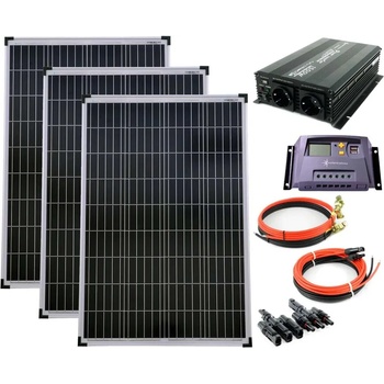 Image 1 of Solartronic Комплект соларна система 3x100W поликристални соларни панели, 20A соларен контролер, Инверотр NM1500 1500W модифицирана синусоида, кабели и букси (SET-300P-20A-KA-ST-1500M)