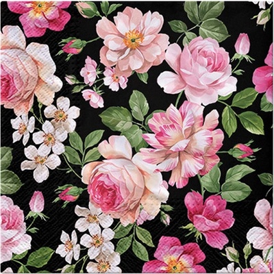 PAW servítky L Roses Glory black 33x33cm