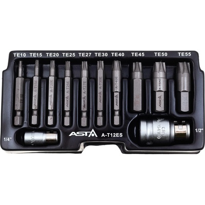 ASTA A-T12ES Vytahováky poškozených šroubů TORX 1/4” a 1/2”, sada 12 dílů