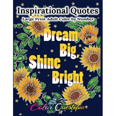 Inspirational Quotes Large Print Adult Color by Number Dream Big, Shine Bright