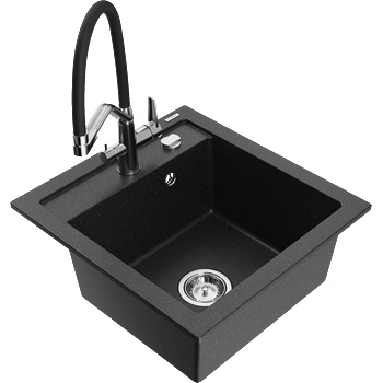Mexen Vito гранитна кухненска мивка с 1 отделение с кухненски смесител Duo, черен/сребърен металик - 6503-73-671701-07 (6503-73-671701-07)