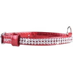 COLLAR Лъскав кожен нашийник с кристали - 18 - 21см, 9мм - червен