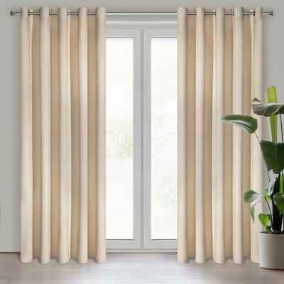Eurofirany Záves 140x250 cm zamatový béžový na kovové krúžky VILLA