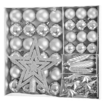MagicHome Gule sada, 50 ks, 4-5 cm, strieborné, hviezda, girlanda, šiška, na vianočný stromček