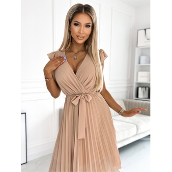 Numoco Плисирана рокля с деколте и волани - бежова Numoco POLINA numoco | Bezhov | ЖЕНИ | S
