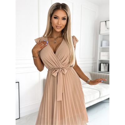 Numoco Плисирана рокля с деколте и волани - бежова Numoco POLINA numoco | Bezhov | ЖЕНИ | S