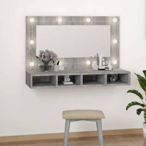 vidaXL Огледален шкаф с LED, сив сонома, 90x31, 5x62 см (820458)