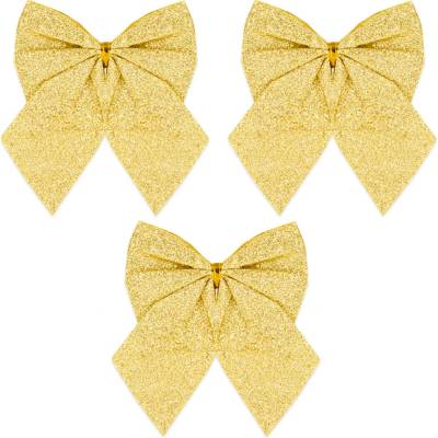 Party Zlaté glitrové vánoční mašle - velké, 12 cm, 3 ks