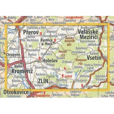 KČT 94 Hostýnské vrchy - nástěnná turistická mapa 90 x 60 cm Varianta: mapa v dřevěném rámu, Provedení: Ticiago černý