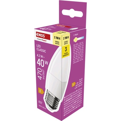 EMOS LED CLS CANDLE 4,2 W 40 W 470lm E27 WW