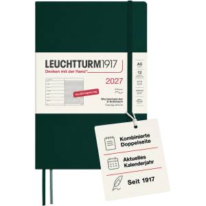 Leuchtturm1917 Weekly Calendar 2027 Medium (A5) with Notebook - German Appointment Planner, Forest Green, Softcover, January-December 2027, Weekly Overview on the Left + Notes Page on the Right - 400073 (400073)