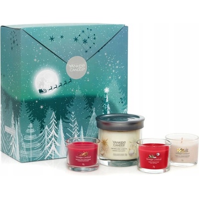 YANKEE CANDLE dárková sada malý tumbler ve vůni Twinkling Lights 1 ks a 3 skleněné votivní