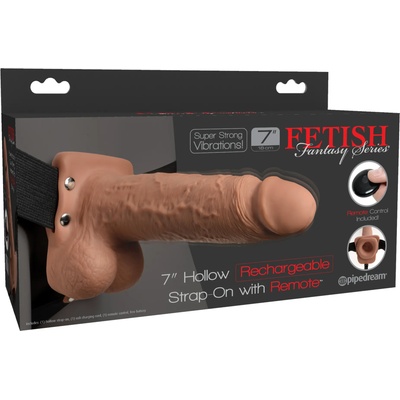 Pipedream Fetish Fantasy 7" Hollow Rechargeable Strap-On with Remote Tan