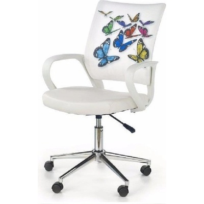 Bogdan Furniture Europe Детски стол Мебели Богдан модел BM Butterfly, Хромирана кръстачка, Подлакътници, Регулируема височина, бял с изображение пеперуди