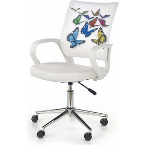 Bogdan Furniture Europe Детски стол Мебели Богдан модел BM Butterfly, Хромирана кръстачка, Подлакътници, Регулируема височина, бял с изображение пеперуди