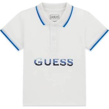 GUESS Бяла тениска с яка за мини момче с трицветен надпис Guess