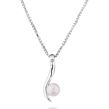 Image 1 of Swan Сребърно колие с бяла сладководна перла и цирконий SP0397W Swan