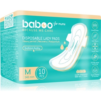 Baboo Postpartum Maternity Pads дамски превръзки за след раждане еднократни размер М 10 бр