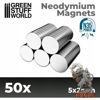 Green Stuff World Neodymium Magnets 5x2 mm 50 units N35 / Neodymové magnety 5x2 mm 50 ks