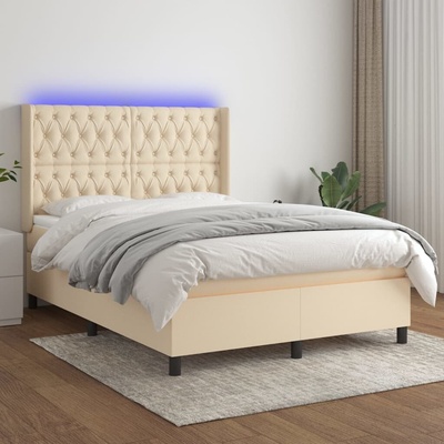 vidaXL 11461.3138562 Boxspring postel s matrací a LED krémová textil