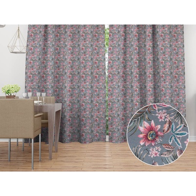 Biante Dekoračný záves PML-043 Tropické kvety na sivom 145x140 cm