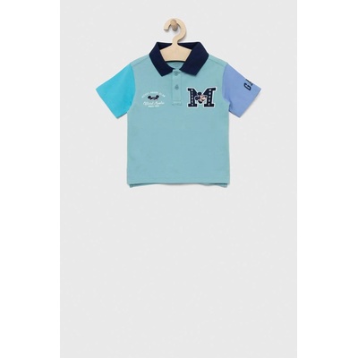 GAP Детска памучна тениска с яка GAP x Disney в тюркоазено с десен (595252.TODDLER.BOY.KN.W)