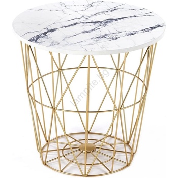 Halmar Масичка за кафе HARISSA 41x42 см златист/бял мраморен декор (HA0007)