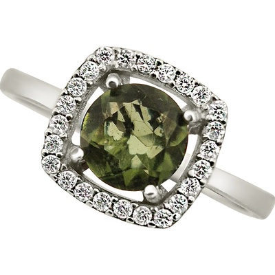 Vltavín Moldavite Stříbrný prsten s vltavínem a zirkony 2000352740003 Dámské