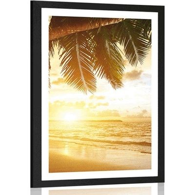 Plakát s paspartou východ slunce na karibské pláži - 20x30 white