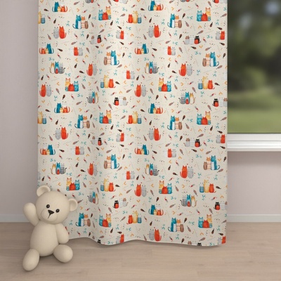 Biante Dětský bavlněný závěs Sandra SA-655 Kočičí svět modro-červený na krémovém 150x210 cm